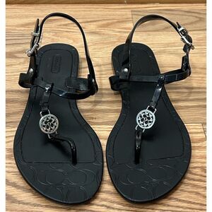Coach Pansy Women Black Jelly Sandals Flats T-Strap Thong Flip Flops A0925 7B